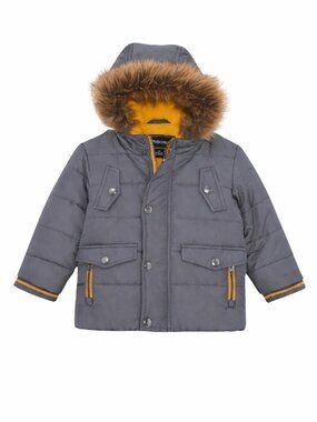 Rothschild Baby Boys Charcoal Puffer Parka Faux Fur Hood 18M